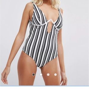 minkpink stripes one piece swimsuit small